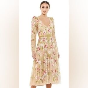 Elegant Mac Duggal Beaded  Long Sleeve Midi Dress. Size 14